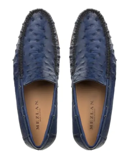 Mezlan Genuine Ostrich Moccasin Slip-On – Jeans Blue Exotic Leather Loafers Made in Spain sold by Alberto Nardoni product image thumbnail 3