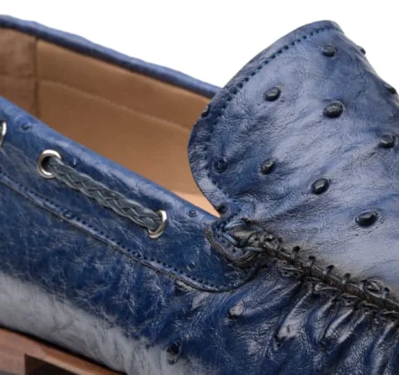 Mezlan Genuine Ostrich Moccasin Slip-On – Jeans Blue Exotic Leather Loafers Made in Spain sold by Alberto Nardoni product image thumbnail 5