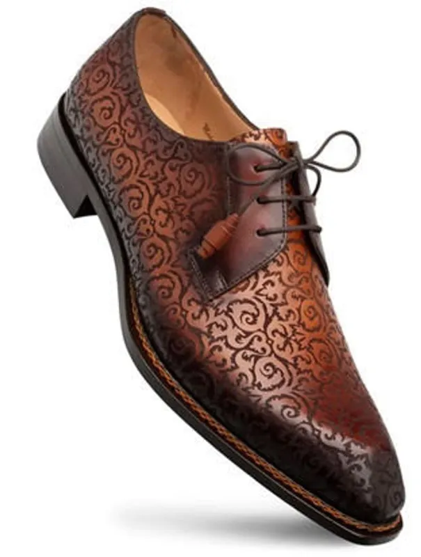 Mezlan Shoes Men's Designer Cognac Rust Fancy Embossed Derby Lontani sold by Alberto Nardoni