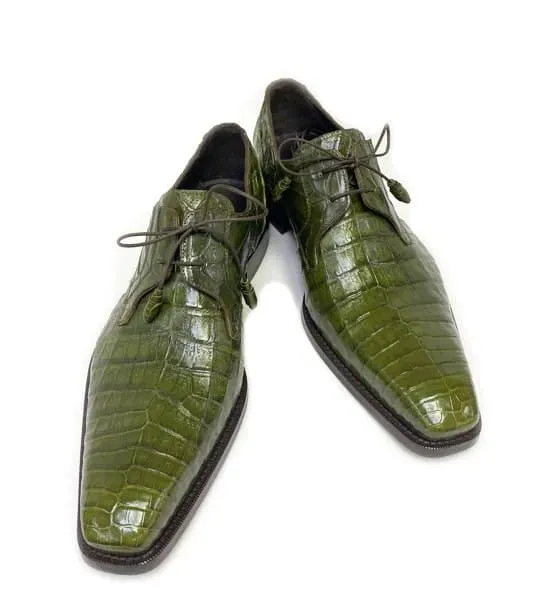 Mezlan Anderson Men's Crocodile Oxford – Olive | Exotic Plain Toe Dress Shoe sold by Alberto Nardoni product image thumbnail 3