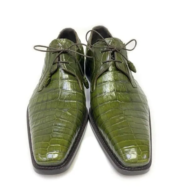 Mezlan Anderson Men's Crocodile Oxford – Olive | Exotic Plain Toe Dress Shoe sold by Alberto Nardoni