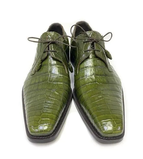 Mezlan Anderson Men's Crocodile Oxford – Olive | Exotic Plain Toe Dress Shoe sold by Alberto Nardoni
