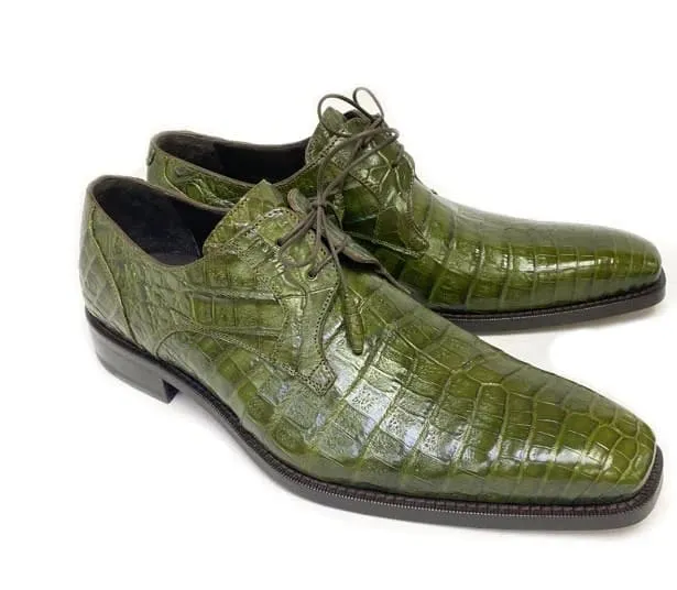 Mezlan Anderson Men's Crocodile Oxford – Olive | Exotic Plain Toe Dress Shoe sold by Alberto Nardoni product image thumbnail 4
