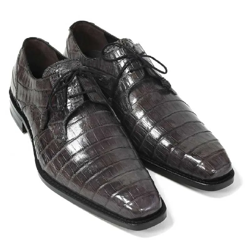 Mezlan Anderson Men's Crocodile Oxford – Grey | Luxury Plain Toe Dress Shoe sold by Alberto Nardoni