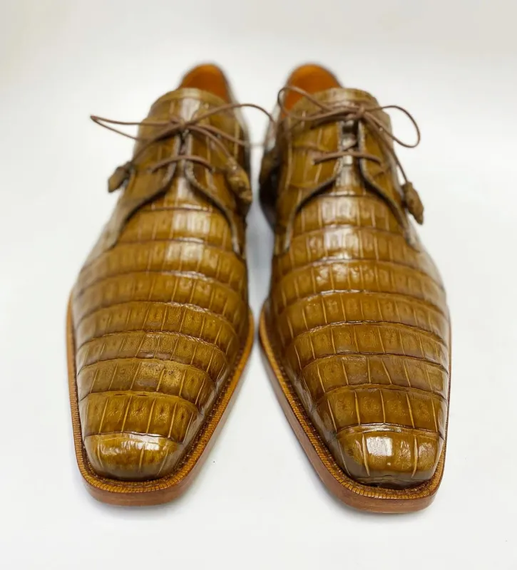 Mezlan Anderson Camel Crocodile Oxford – Exotic Plain Toe Dress Shoe sold by Alberto Nardoni