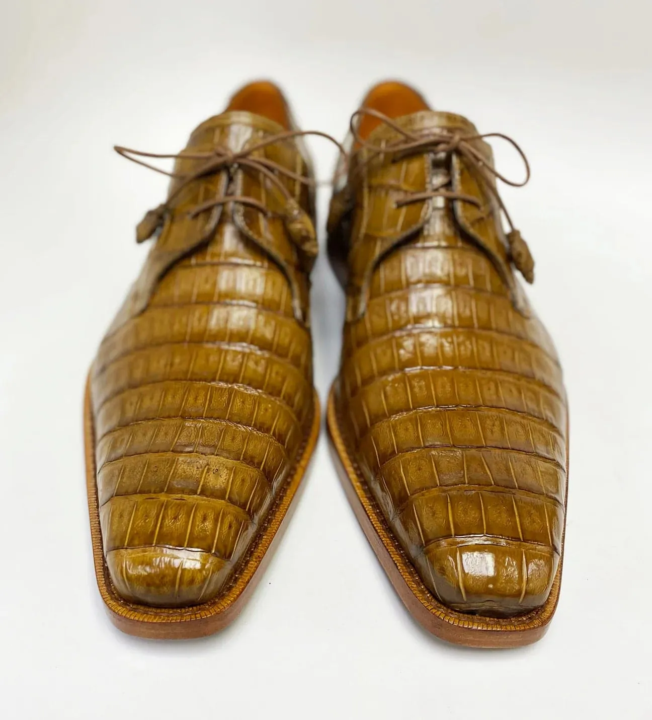 Mezlan Anderson Camel Crocodile Oxford – Exotic Plain Toe Dress Shoe sold by Alberto Nardoni