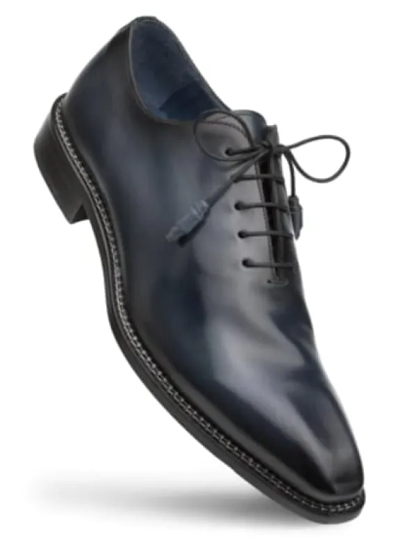 Enterprise Blue Calfskin Balmoral by Mezlan – Elegant Plain Toe Oxford Made in Spain sold by Alberto Nardoni