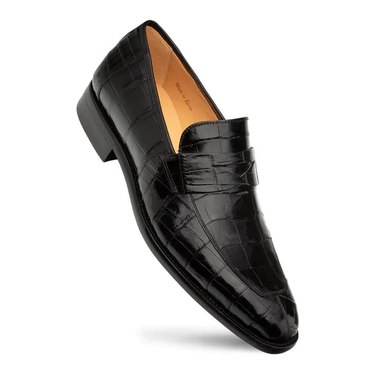 Piccolo Black Genuine Alligator Penny Loafer by Mezlan – Exotic Handmade Luxury from Spain sold by Alberto Nardoni