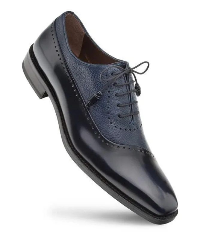 Mezlan Mens Shoes Blue Leather Oxford Postdam sold by Alberto Nardoni