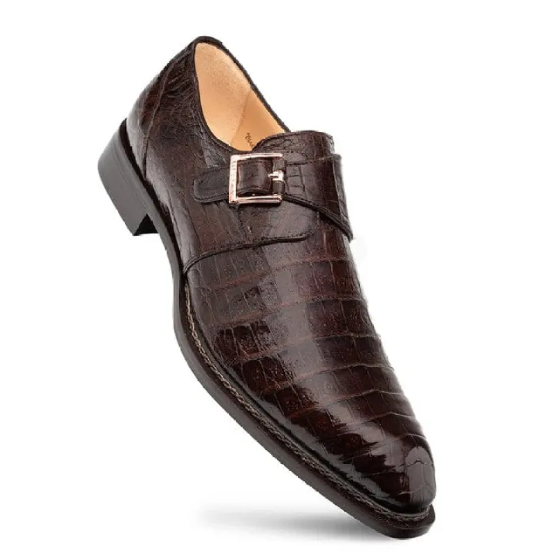 Gigolo Brown Genuine Crocodile Monk Strap by Mezlan – Luxury Men's Exotic Dress Shoe Made in Spain sold by Alberto Nardoni