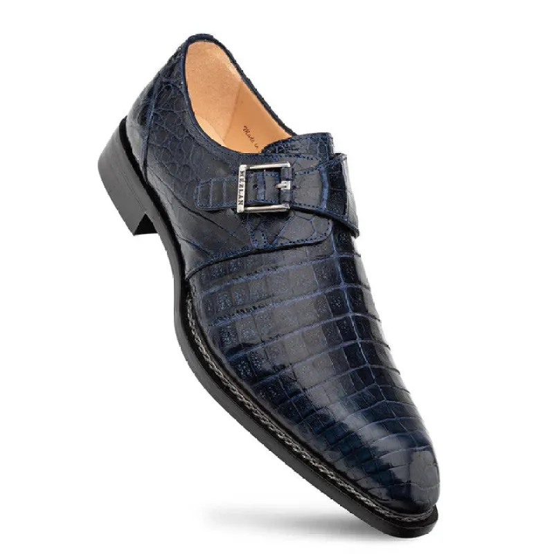 Gigolo Blue Genuine Crocodile Monk Strap by Mezlan – Luxury Exotic Men's Dress Shoe Made in Spain sold by Alberto Nardoni