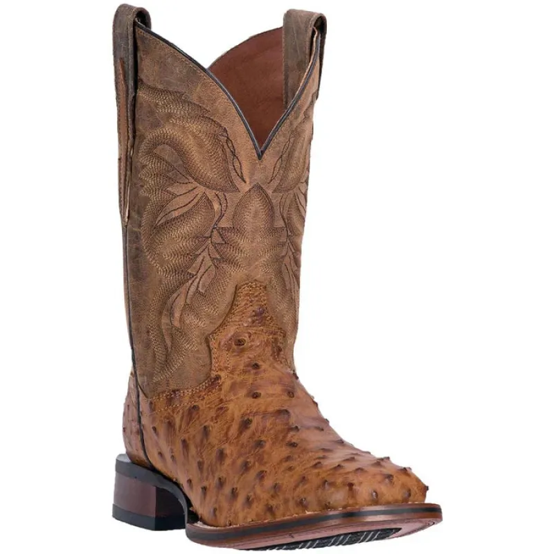 Dan Post Men's Alamosa Full Quill Ostrich Square Toe Boots - Tan sold by Alberto Nardoni