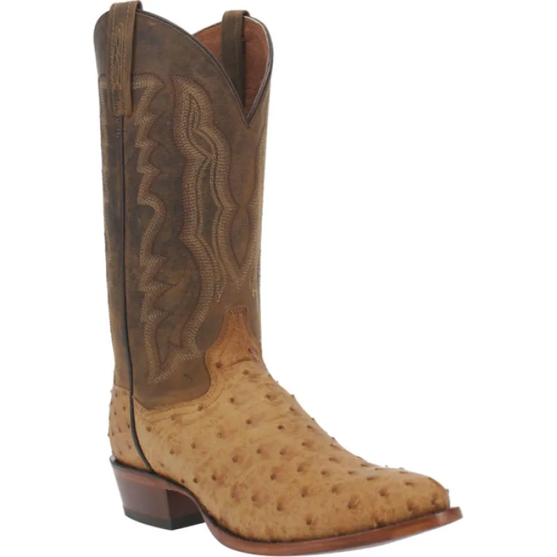 Dan Post Men's Gehrig Full Quill Ostrich Round Toe Boots - Saddle made by Alberto Nardoni