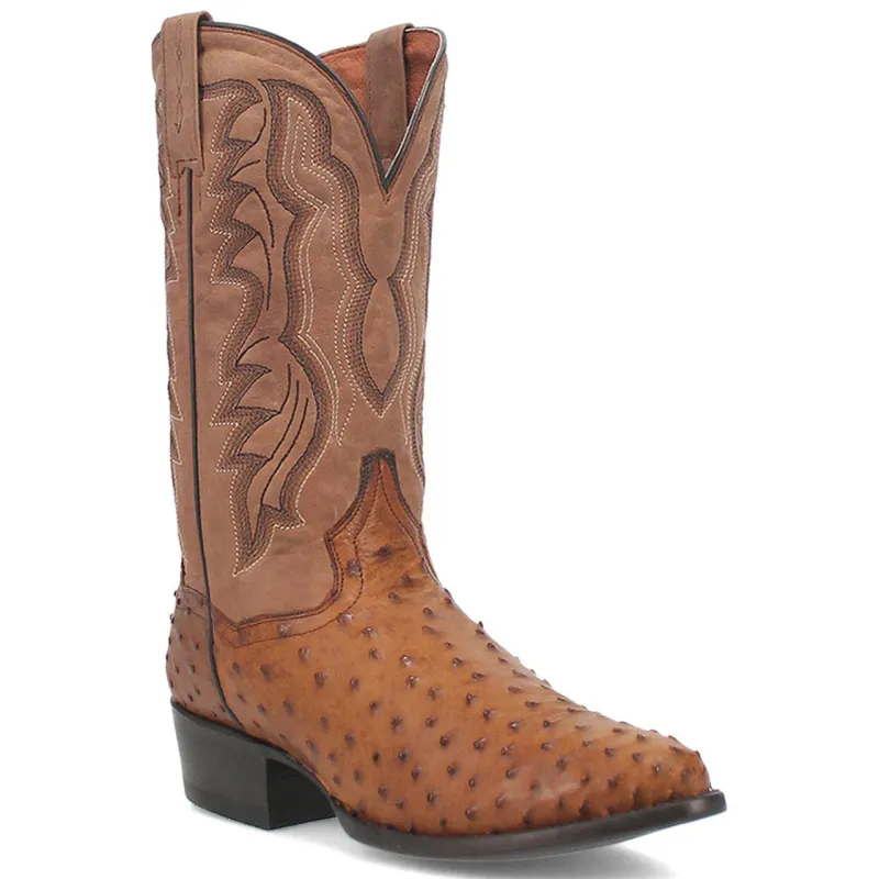 Dan Post Men’s Saddle Brown and Chocolate Tempe Full Quill Ostrich 12” Round Toe Leather Boot sold by Alberto Nardoni