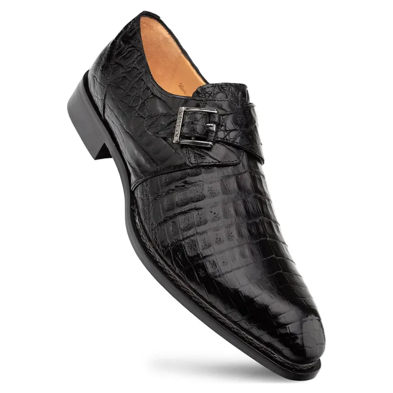 Gigolo Black Crocodile Monk Strap Loafers by Mezlan – Luxury Exotic Leather Shoes Made in Spain sold by Alberto Nardoni