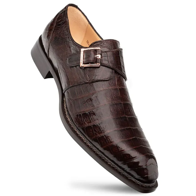 Gigolo Brown Crocodile Monk Strap Loafers by Mezlan – Exotic Leather Dress Shoes Made in Spain sold by Alberto Nardoni
