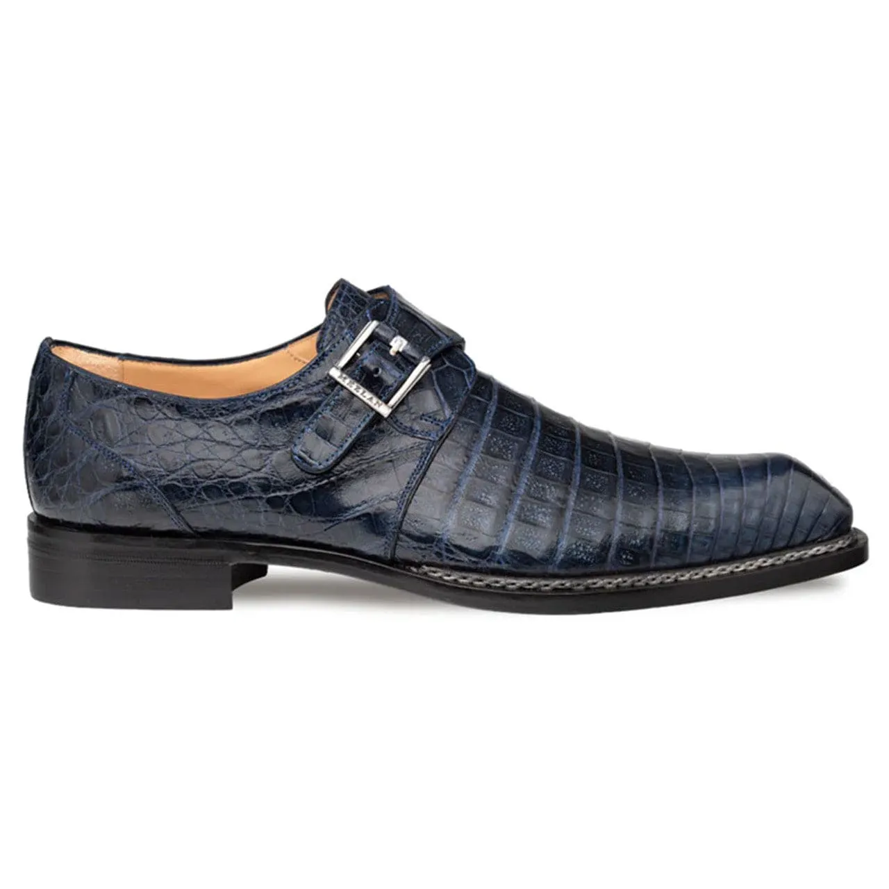 Gigolo Blue Crocodile Single Monk Strap Loafers by Mezlan – Exotic Leather Shoes Made in Spain sold by Alberto Nardoni product image thumbnail 4