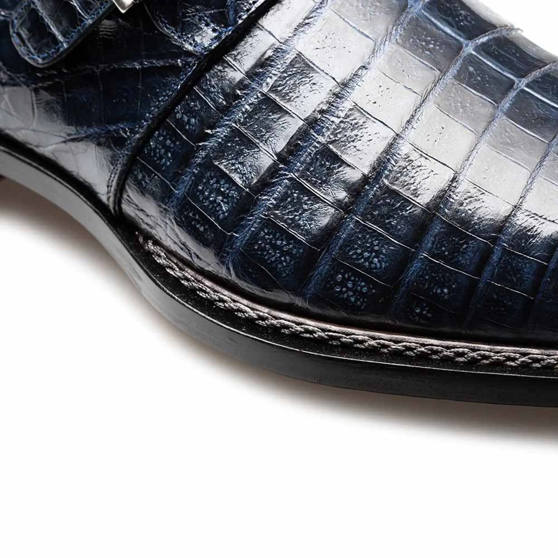 Gigolo Blue Crocodile Single Monk Strap Loafers by Mezlan – Exotic Leather Shoes Made in Spain sold by Alberto Nardoni product image thumbnail 2