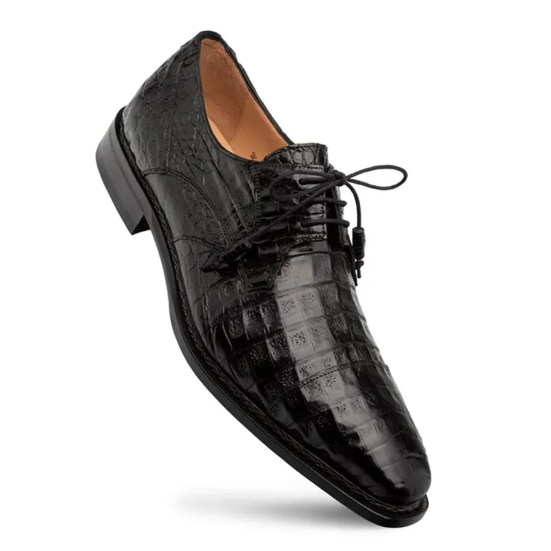 Giovane Fuscus Black Crocodile Cap Toe Derby Shoes by Mezlan – Genuine Exotic Leather Made in Spain sold by Alberto Nardoni