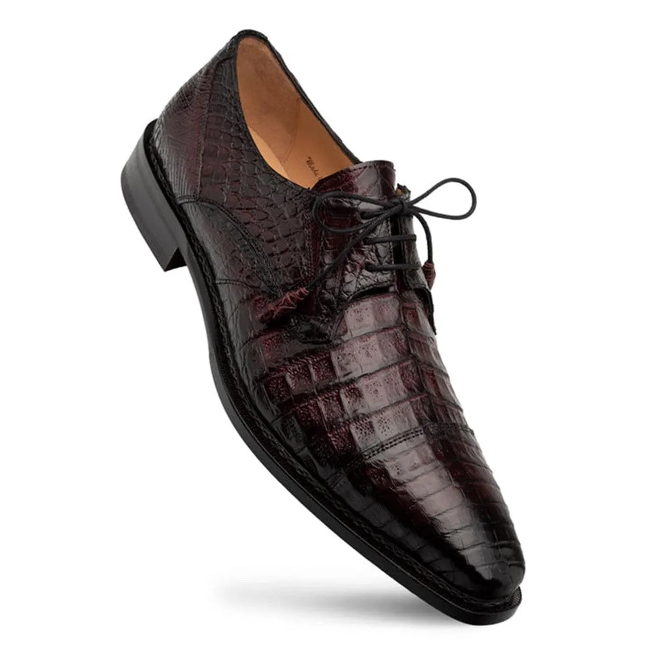 Men’s Giovane Fuscus Burgundy Crocodile Cap Toe Derby Shoes by Mezlan – Exotic Luxury Made in Spain sold by Alberto Nardoni