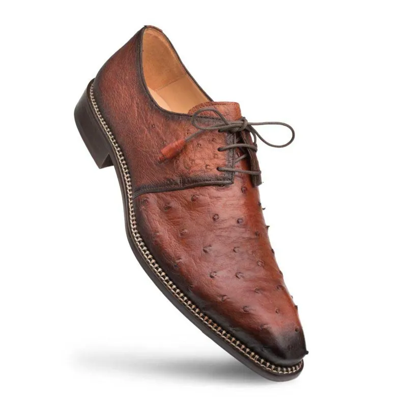 Tillson Brandy Genuine Ostrich Plain Toe Blucher Shoes by Mezlan – Made in Spain sold by Alberto Nardoni
