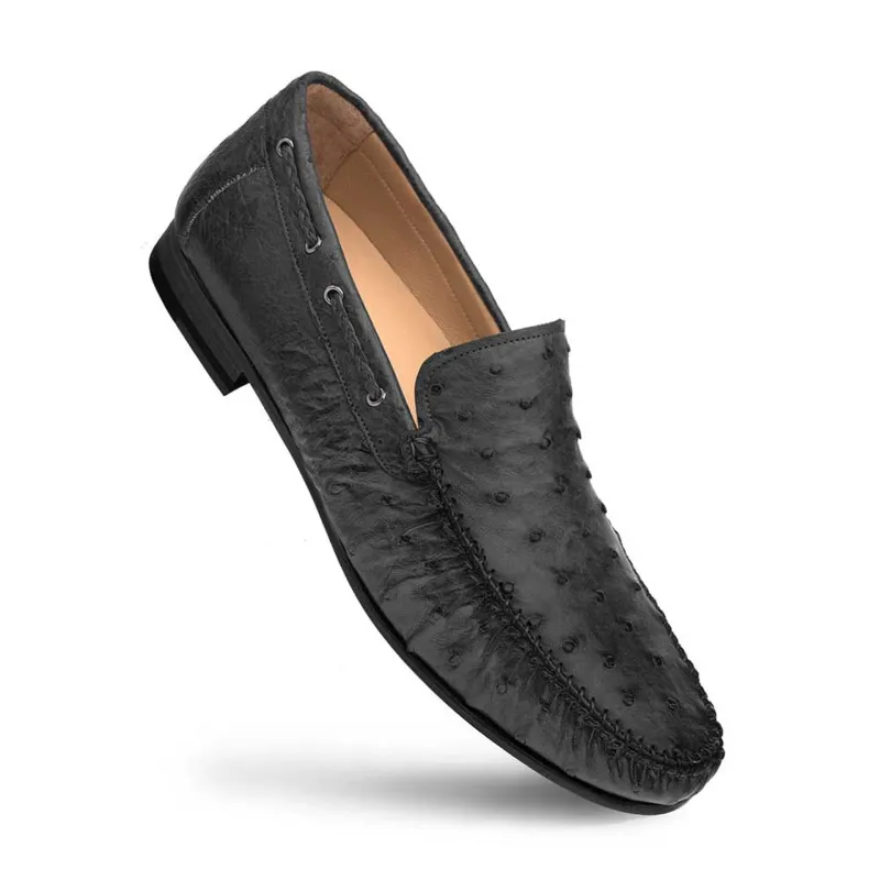 Genuine Ostrich Black Moccasin Slip-On Loafers for Men by Mezlan – Made in Spain sold by Alberto Nardoni