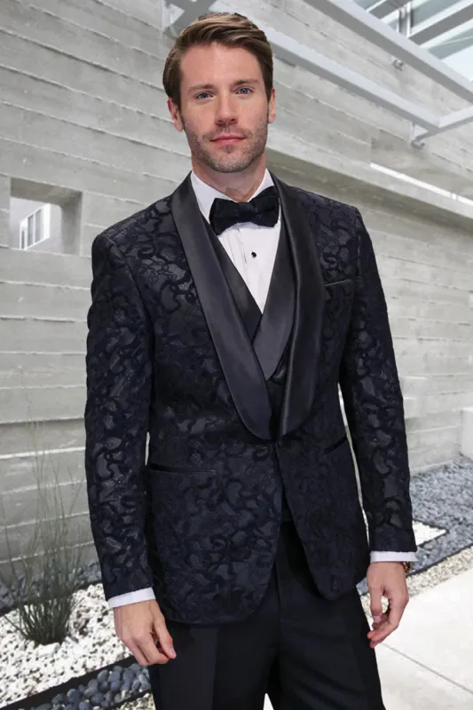 Men's Black Paisley Velvet Smoking Jacket Tuxedo with Vested Double Breasted Prom & Wed sold by Alberto Nardoni