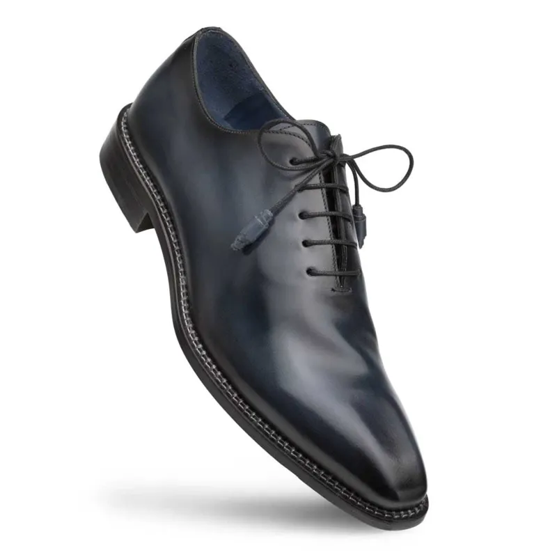 Enterprise Blue Calfskin Plain Toe Dress Shoes by Mezlan – Handcrafted in Spain sold by Alberto Nardoni