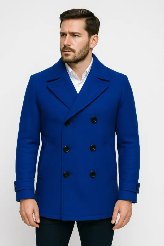 Mens Royal Blue Double-Breasted Wool Peacoat – Alberto Nardoni Collection sold by Alberto Nardoni