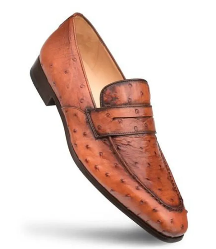 Mezlan Men's Brandy Ostrich Skin Slip On Loafer Lisbon sold by Alberto Nardoni