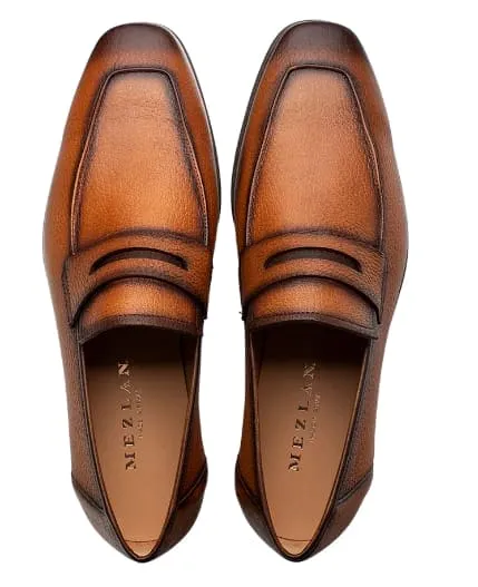 Men's Cognac Deerskin Penny Loafers by Mezlan – Soft Luxury Slip-Ons, Made in Spain sold by Alberto Nardoni product image thumbnail 3