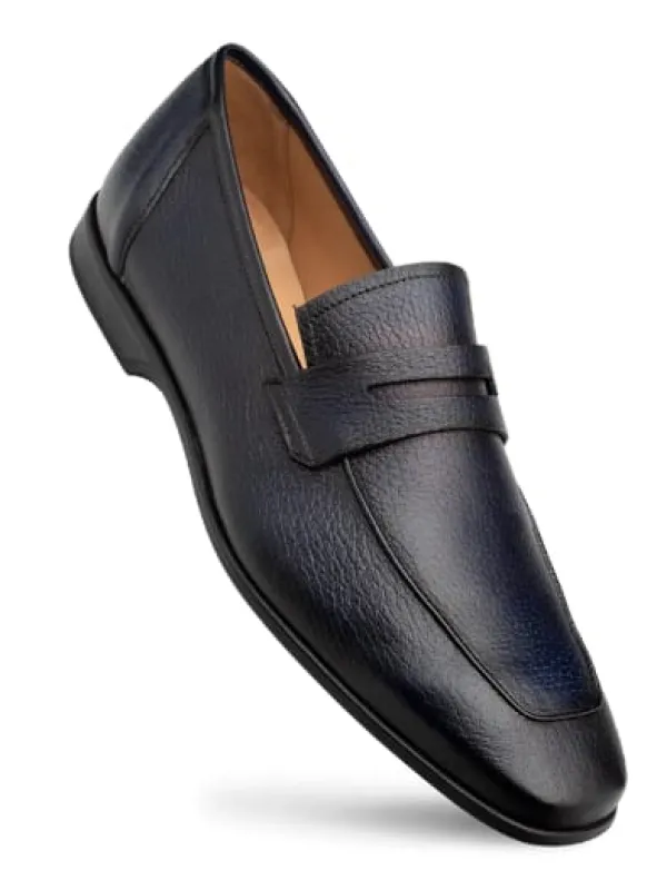 Men's Blue Deerskin Penny Loafers by Mezlan – Ultra-Soft Luxury Slip-Ons, Made in Spain sold by Alberto Nardoni