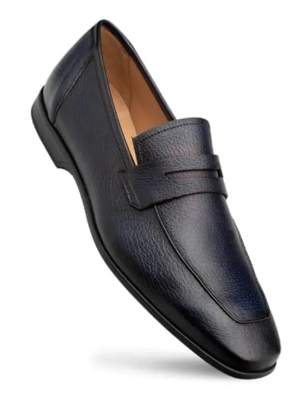 Men's Blue Deerskin Penny Loafers by Mezlan – Ultra-Soft Luxury Footwear, Made in Spain sold by Alberto Nardoni