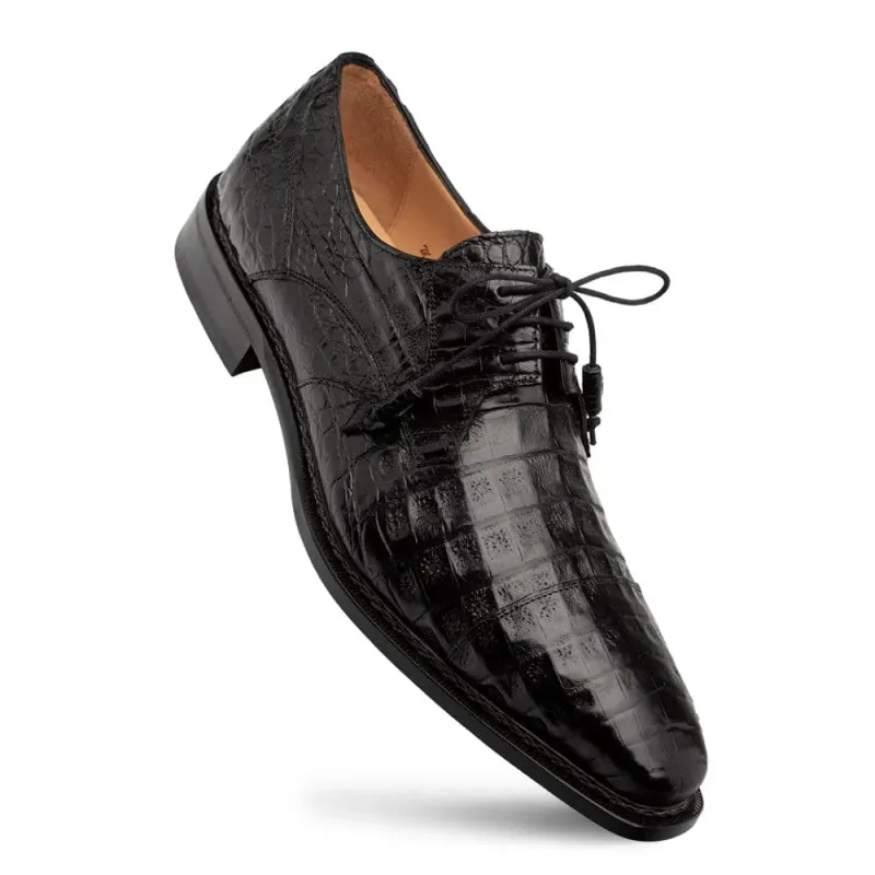 Giovane Black Genuine Crocodile Cap Toe Derby by Mezlan – Luxury Men's Dress Shoe Made in Spain sold by Alberto Nardoni
