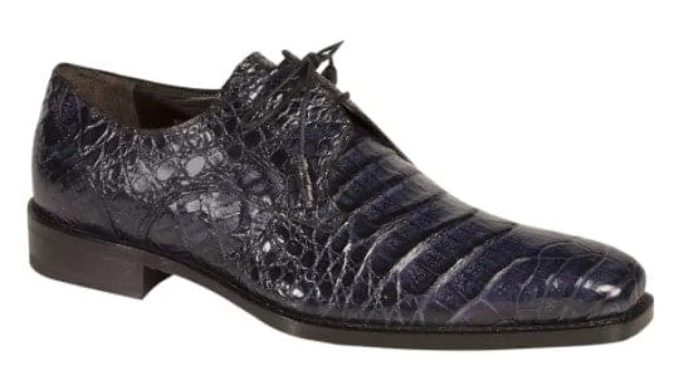 Anderson Blue Genuine Crocodile Lace-Up by Mezlan – Exotic Blucher Dress Shoe, Made in Spain sold by Alberto Nardoni