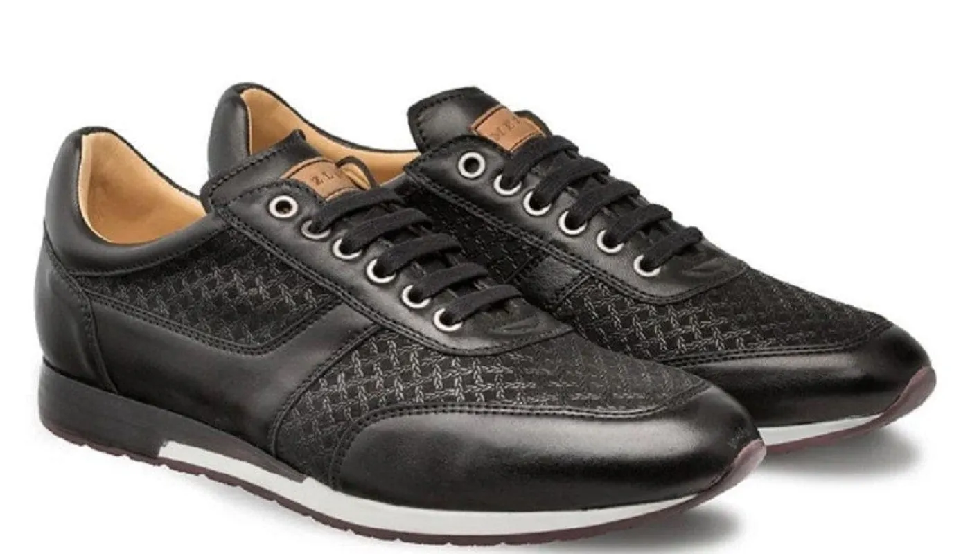 Mezlan Calfskin Suede Dress Sneakers Black Patina Maxim 9463 sold by Alberto Nardoni