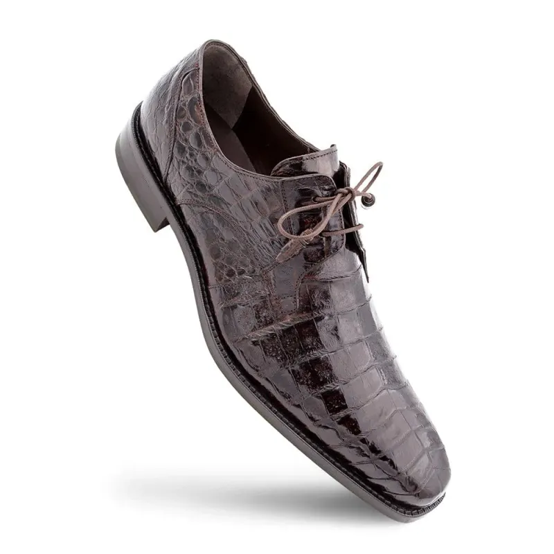 Anderson Dark Brown Genuine Crocodile Lace-Up by Mezlan – Exotic Blucher Dress Shoe, Made in Spain sold by Alberto Nardoni