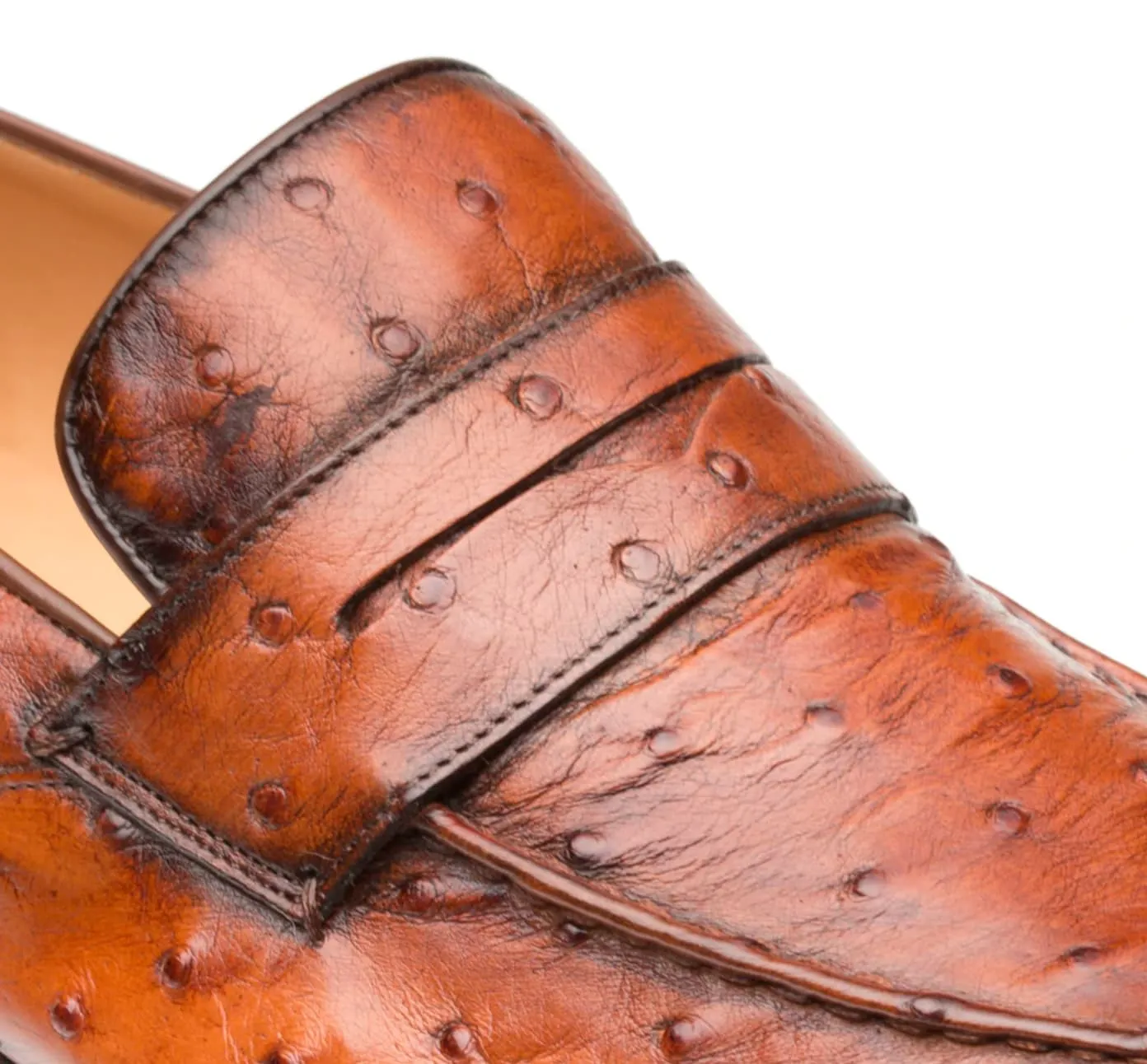 Lisbon Brandy Ostrich Slip-On by Mezlan – Genuine Exotic Penny Loafer, Made in Spain sold by Alberto Nardoni product image thumbnail 3