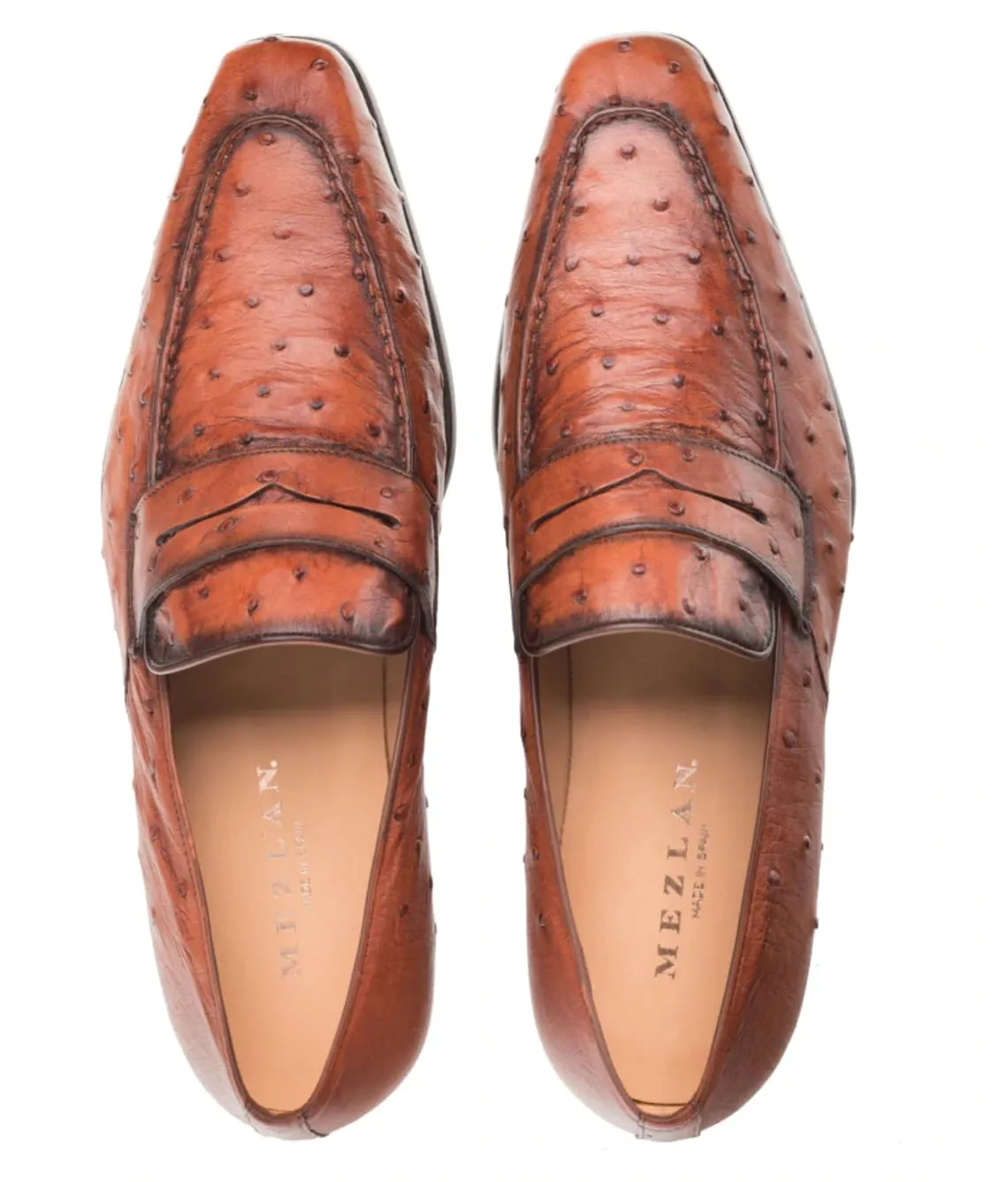 Lisbon Brandy Ostrich Slip-On by Mezlan – Genuine Exotic Penny Loafer, Made in Spain sold by Alberto Nardoni product image thumbnail 2