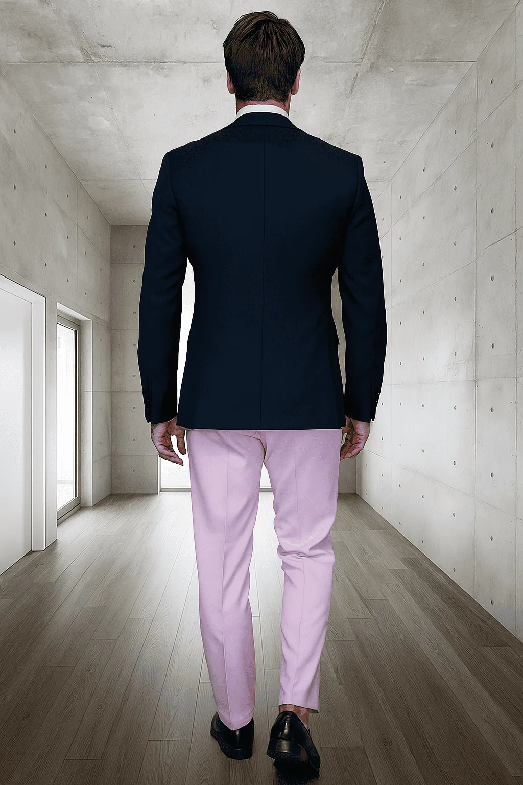 Mens Black and Pink Wool Tuxedo - Designer Vested Tuxedo with Contrast Satin Peak Lapel for Wedding & Prom sold by Alberto Nardoni product image thumbnail 4