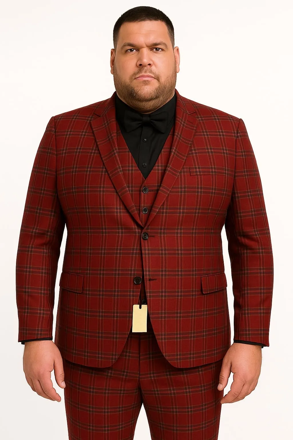 Mens Burgundy Plaid Three-Piece Suit – Ultra Slim Fit Checkered Windowpane Redish 544-10 sold by Alberto Nardoni product image thumbnail 3