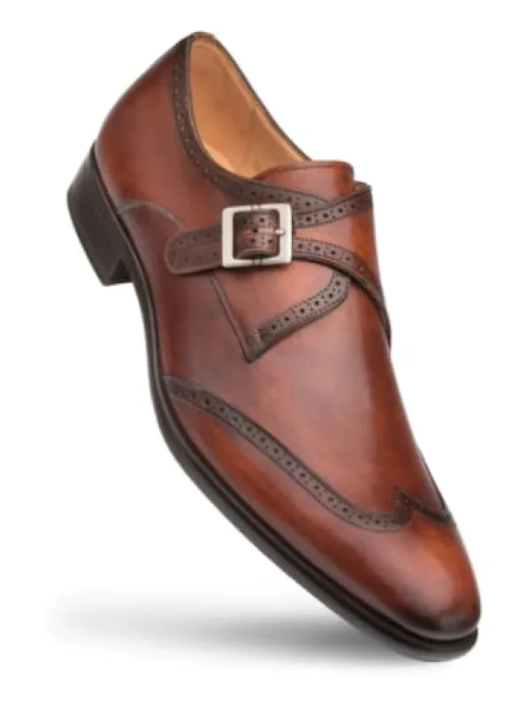 Forest Cognac Wing Tip Oxford Shoes for Men by Mezlan – Hand-Burnished Calfskin, Made in Spain sold by Alberto Nardoni