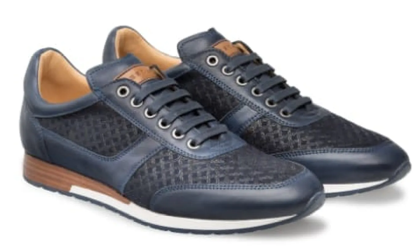 Maxim Blue Calfskin and Suede Dress Sneaker by Mezlan – Made in Spain sold by Alberto Nardoni