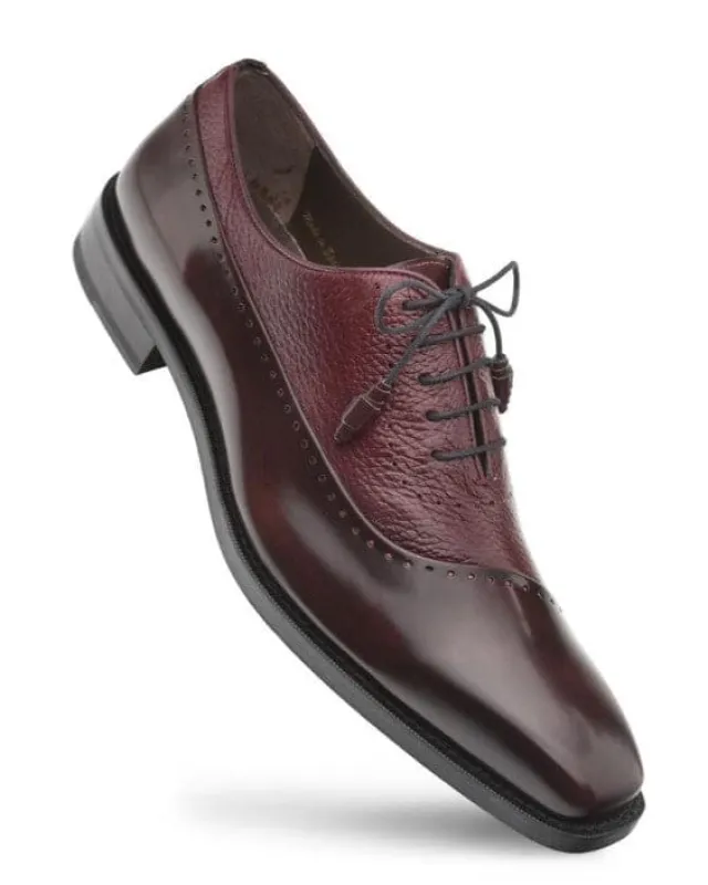 Postdam Burgundy Calfskin Bal Oxford by Mezlan – Cordovan & Deerskin Luxury Dress Shoes Made in Spain sold by Alberto Nardoni