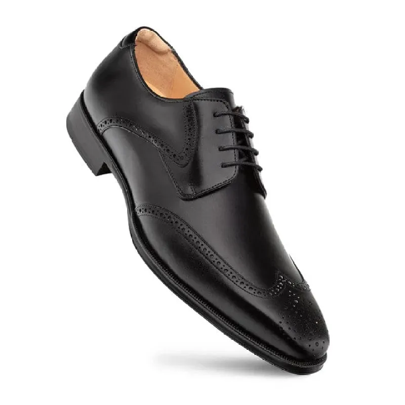 Tasso Wing Black Wingtip Derby Shoes by Mezlan – Patina Leather Brogue Lace-Ups Made in Spain sold by Alberto Nardoni