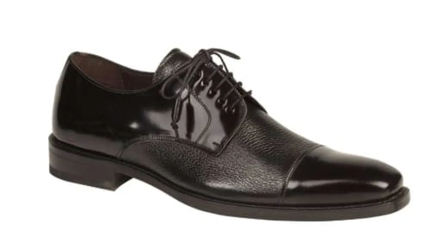 Men’s Black Cap Toe Dress Shoes by Mezlan – Deerskin & Calfskin Lace-Up Oxfords Made in Spain sold by Alberto Nardoni