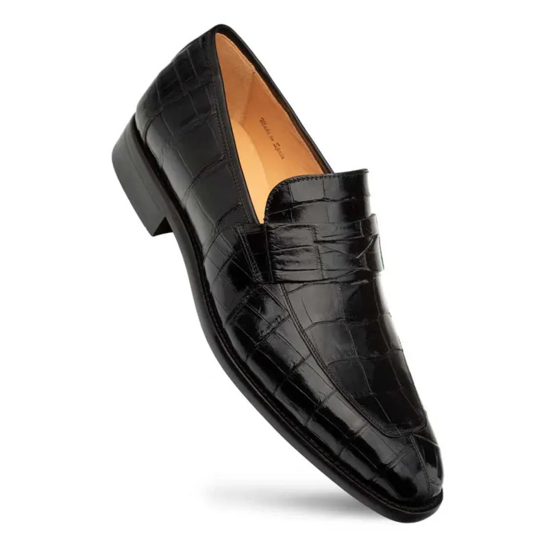 Men’s Black Piccolo Genuine American Alligator Penny Loafers by Mezlan – Luxury Exotic Handmade Loafers from Spain sold by Alberto Nardoni