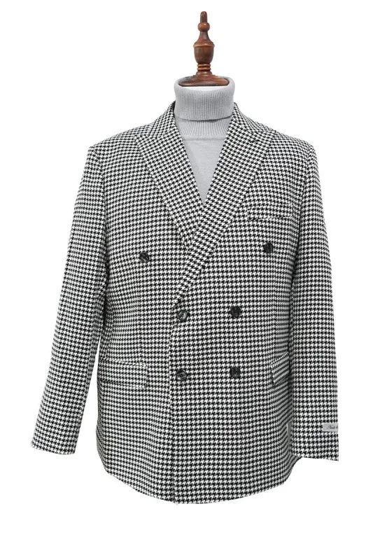 Black Houndstooth Hybrid Fit Double Breasted Jacket sold by Alberto Nardoni