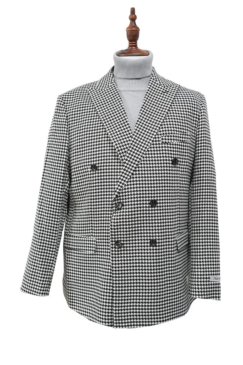 Black Houndstooth Hybrid Fit Double Breasted Jacket sold by Alberto Nardoni
