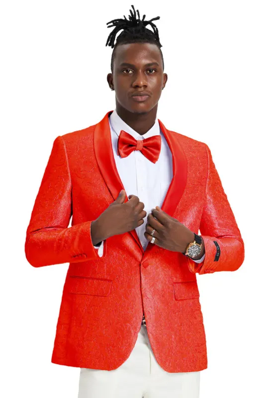 Mens Slim Fit Tonal Paisley Tuxedo Jacket in Red for Wedding & Prom sold by Alberto Nardoni
